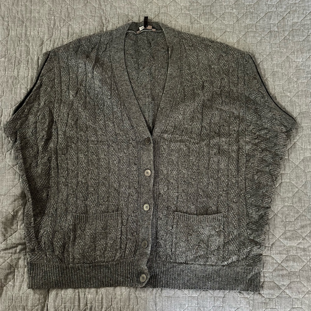 BCBGMaxAzria Oversized heather grey cable-knit sweater vest - wool/modal - L